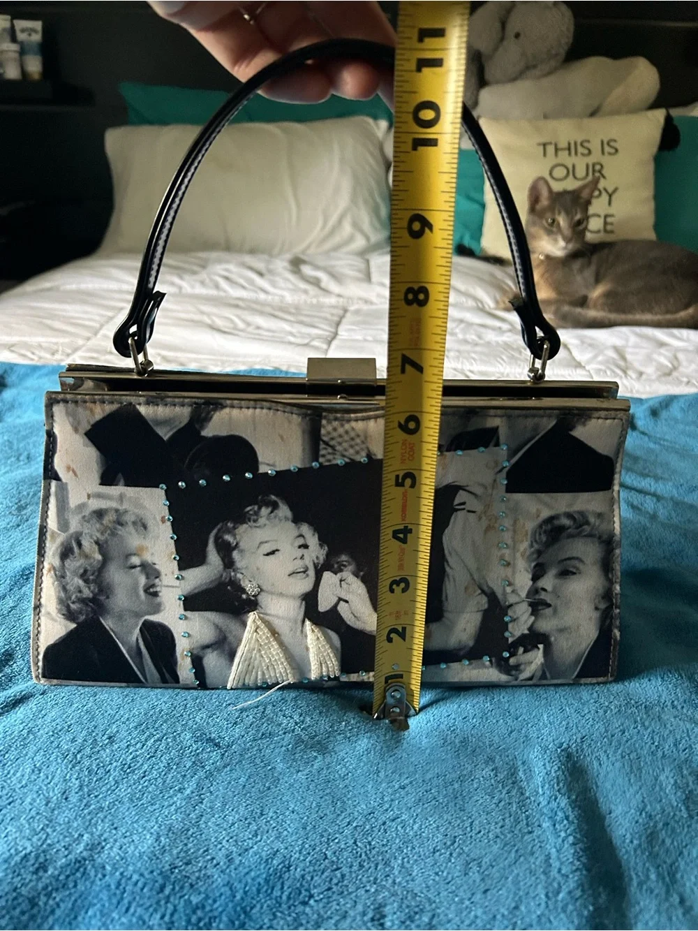 Black & Cream Marilyn Monroe Print Top-Handle Clutch